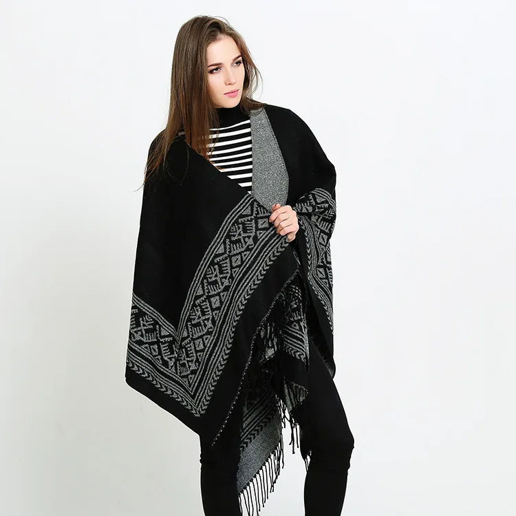 Leo anvi новейшее зимнее пончо feminino inverno для женщин, модная черная серая кисточка, полотенце, шаль, декоративное одеяло, шарф