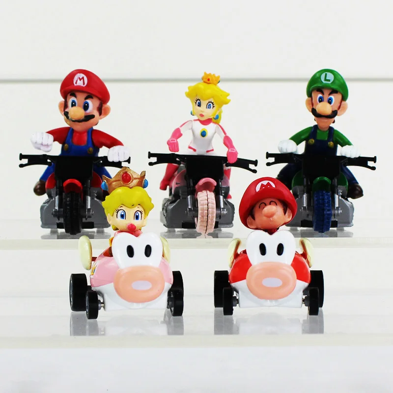 5pcs/lot Super Mario Bros Baby Mario Luigi Princess Peach Kart Pull Back Cars PVC Action Figures Toys Dolls 5pcs/lot Super Mario Bros Baby Mario Luigi Princess Peach Kart Pull Back Cars PVC Action Figures Toys Dolls