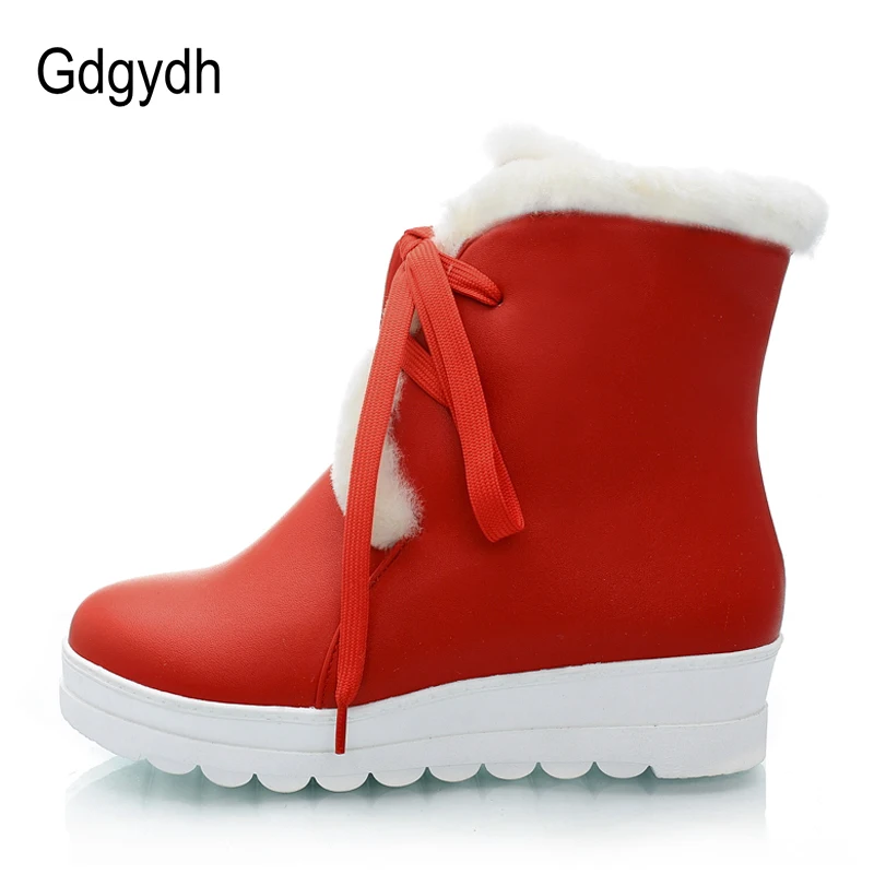 Gdgydh الأسود شتاء دافئ أحذية النساء كعب مسطح أفخم داخل منصة رخيصة القطن الثلج للشتاء جلد نوعية جيدة