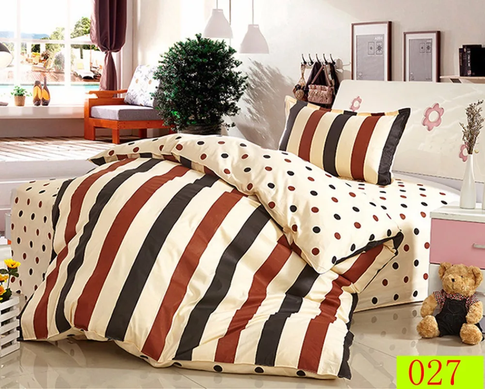 Khaki Stripe Twin Single Bed Cotton 3Pc Bedding Set Bedclothes Bed