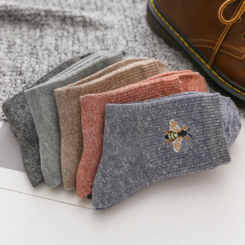 Bee Embroidery Women Socks Cotton Female Fashion Solid Color Harajuku Cute Funny Socks Warm Winter Short Socks