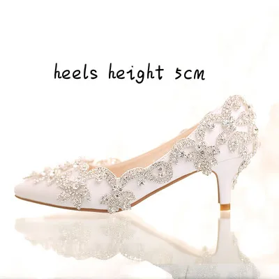 Эксклюзивные свадебные туфли со стразами; белые сандалии на платформе на высоком каблуке; обувь для вечеринки, свадебные туфли ручной работы - Цвет: high heels 5cm