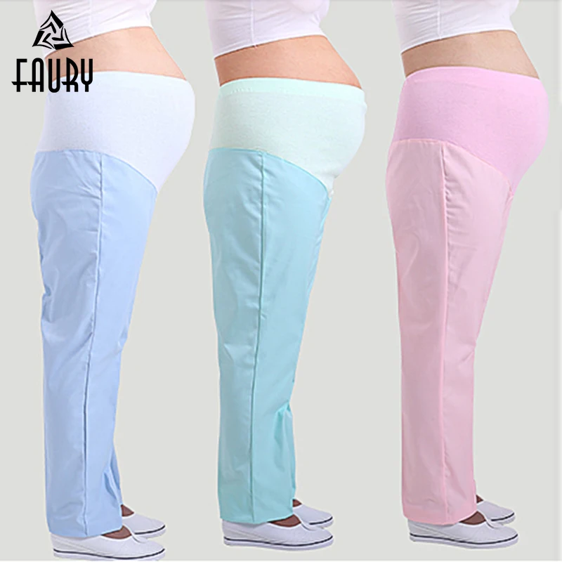 

Pregnant Nurses Women Work Pants Thin Thick Plus Size Adjustable Elastic Waist Stomach Lift Hospital Medical Uniform Long Pants