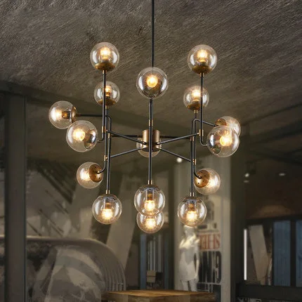 

Loft Industrial Beanstalk Creative Minimalist Nordic Iron Art Glass Ball Pendant Light LivingRoom Restaurant 8/9/16 Heads