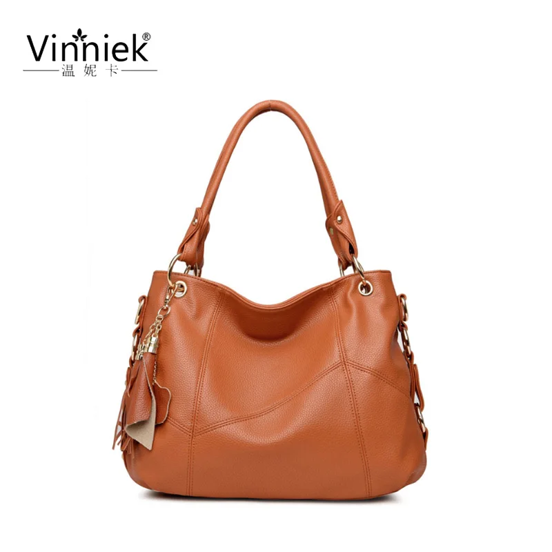 

High quality PU women bag 2019 New fashion ladies shoulder Messenger bags simple wild tassel stitching portable big bags