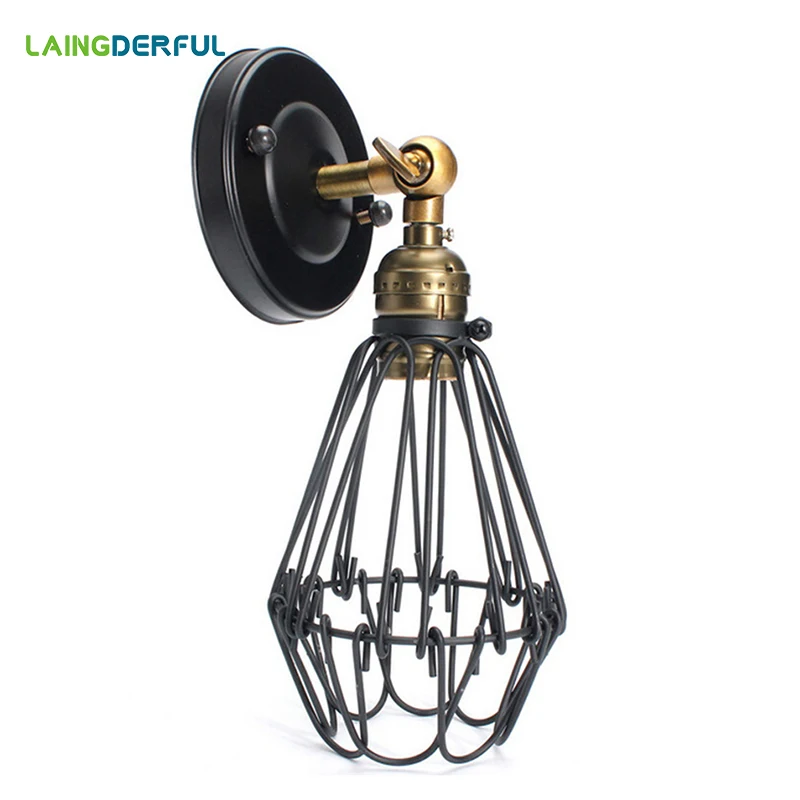 

Industrial Decor Vintage Wall Lamp E27 Iron Wire Cage Wall Light Retro Bedroom Light Wandlamp for Bar Restaurant Cafe Home Decor