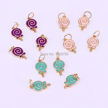 

Fashion 30Pcs Gold Charm European Enamel Lollipop Pendant Beads Fit Women Bracelets & Bangles DIY Jewelry