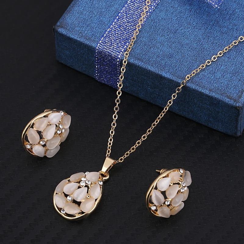 Модные украшения с опалами наборы Pandent ожерелье серьги-гвоздики кристалл натуральный камень кошачий глаз кристалл набор украшений для женщин
