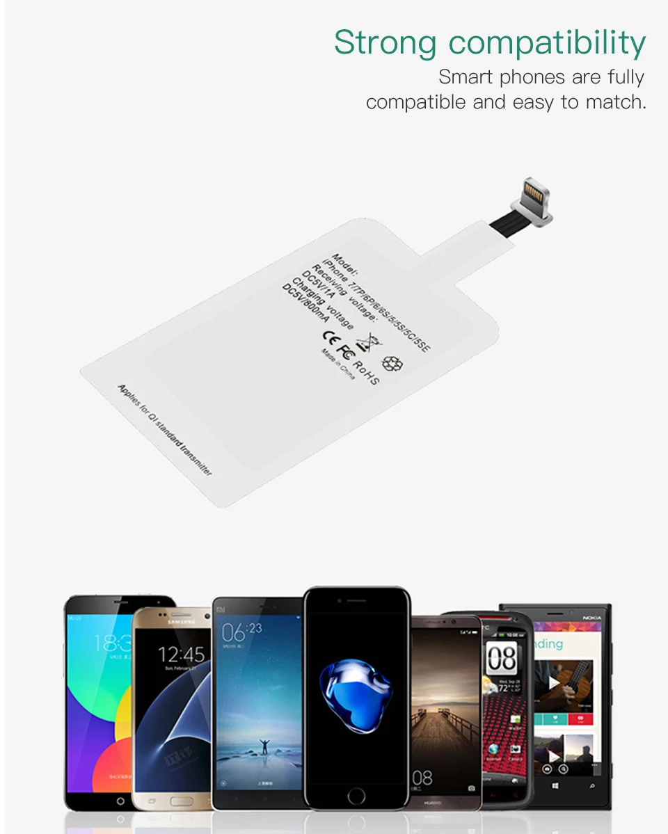 Универсальное Qi Беспроводное зарядное устройство приемник зарядное устройство с ресивером для iPhone 6 6S 8 7 Plus для samsung Andriod Micro usb type C