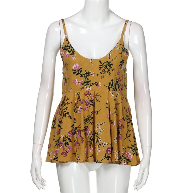 Fashion womens tops and blouses summer 2018 Sexy Printed Frill Hem Cami Top V Neck Tank Vest Blouse camicette Y16#N  (9)