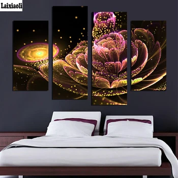

4pcs set 5D DIY Diamond Painting Handicraft Cross Stitch abstract fantasy Flower Full Square round Diamond Embroidery home Decor