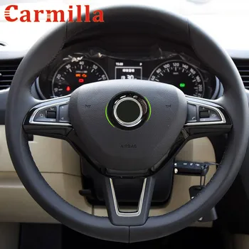 

Carmilla Black Car Steering Wheel Decoration Cover Trim Sticker for Skoda Octavia Superb 2014 2015 2016 Yeti Rapid Octavia A7