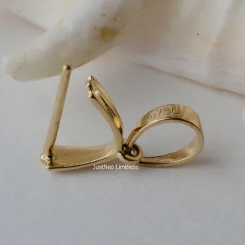 

11mm 18karat yellow gold pinch bail pendant clasp connector, pin style pendant catcher go through up 3.5mm necklace cord rope