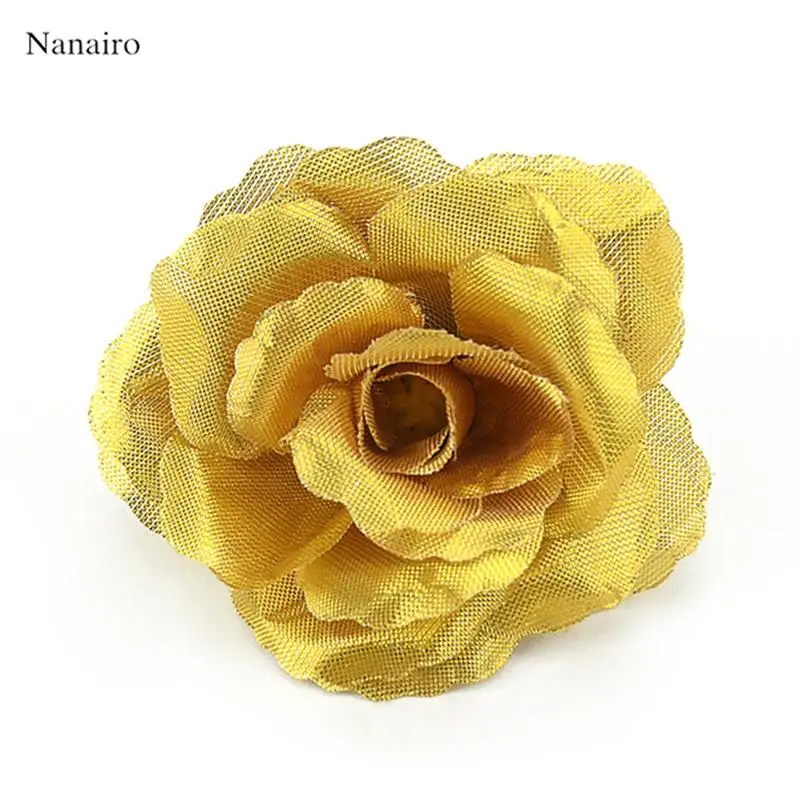50pcs 7cm Large Silk Gold Rose Artificial Flower Head For Wedding Home