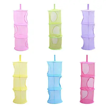 

Hanging Mesh Space Saver Bags Organizer 3 Compartments Toy Storage Basket for Kids Room