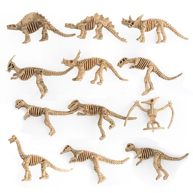 12pcs set plastic animals dinosaurs skeleton model fossil skull