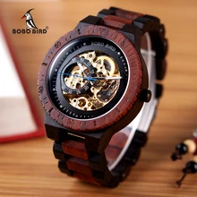 Relógio masculino de madeira mecânico BOBO BIRD, relógio masculino, relógios de homens grandes, marca top, luxuoso, peças de tempo, erkek kil saati W-R05