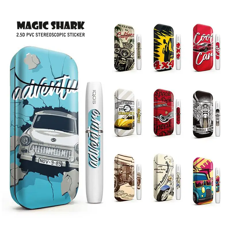 

Magic Shark 2.5D Stereo Car Motorcycle Film Stickers For IQOS 2.4 Plus Case Cover PVC Skin Case Sticker E Cigarette