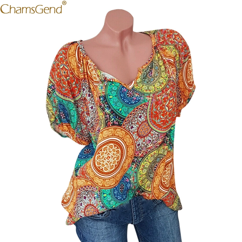 

Ladies Plus Size Print Short Sleeve Blouse Women 2019 Summer Blouses Woman 2019 Short Sleeves V-neck Pullover Jun
