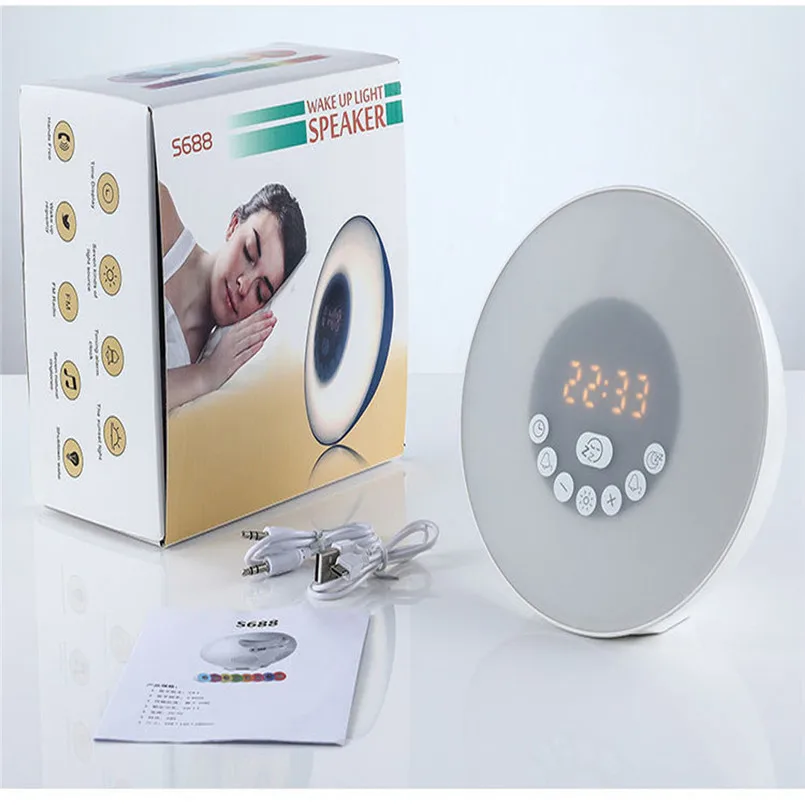 2 IN 1 FM Radio Wake Up Light Alarm Clock Sunrise Simulation Bluetooth Speaker Digital LED FM 7 Colors Touch Control 40MAY601