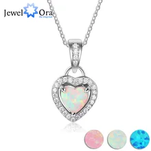 Классические Подвески в виде сердца и ожерелье с опаловым камнем, 925 пробы Серебряное ожерелье для женщин, женские ювелирные изделия в подарок(JewelOra NE102684