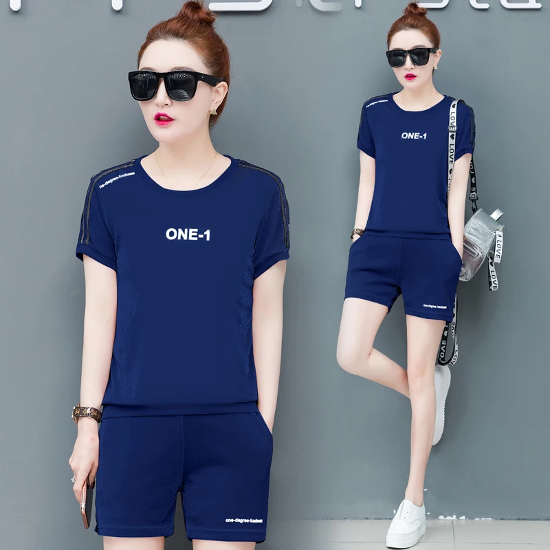 

Blue Tracksuits for Women Outfit Sportswear Co-ord Plus Size Large Short mini Pants and Top 2 Piece Set 2019 Summer Clothing