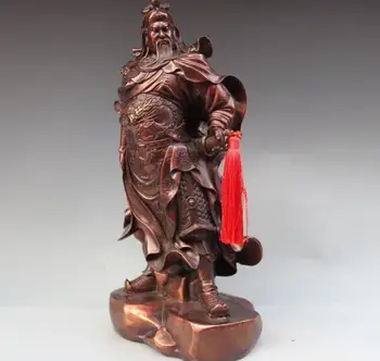 

19" China Pure Copper Bronze Dragon Guan Gong Guan Yu Hold Knife Warrior God Statue