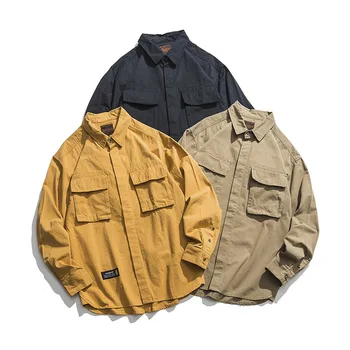 

2019 Summer New Street Fashion Brand Men's Three-dimensional Bag Small Labeling Thin Section Youth Casual Long-sleeved Shirt