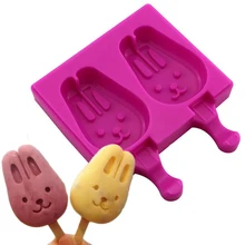 Новинка, 2 полостей, кролик, мультфильм, животные, форма шоколада, силиконовый леденец, кубик мороженого, форма для Фруктового мороженого, форма для торта, Попы, формы для конфет