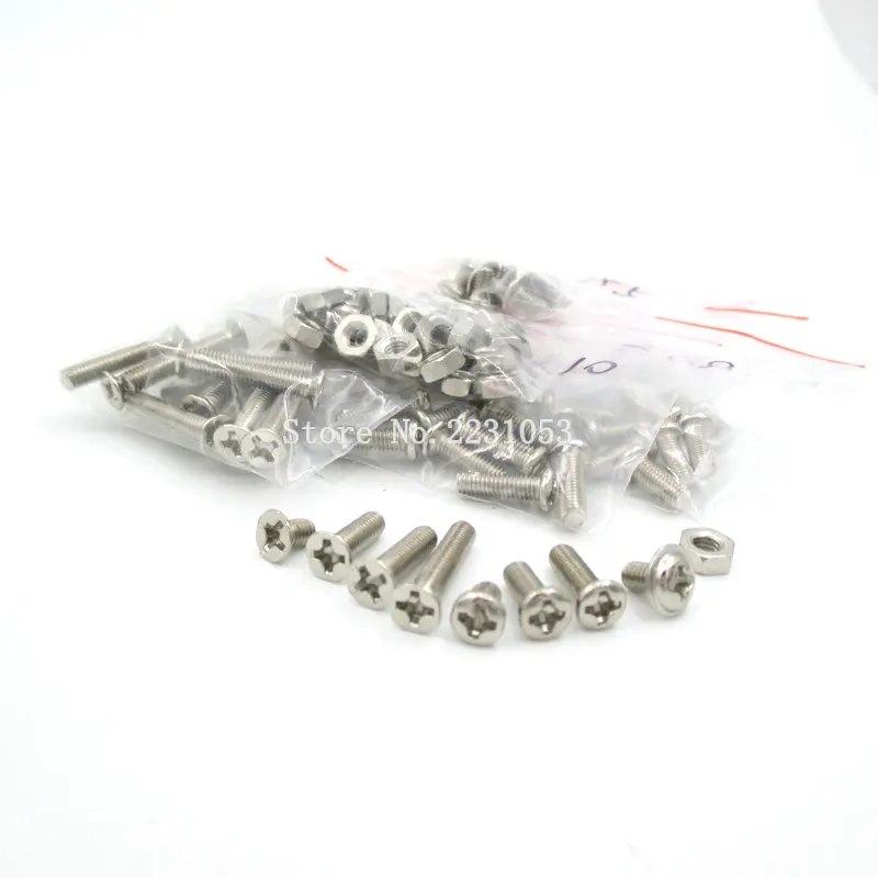 140pcs/lot M3 Cap/button/flat Head Hex Socket Screws Bolt With Hex Nuts