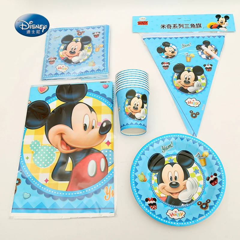 

35pcs/lot Party Supplies Kids Birthday Party Decoration Mickey Mouse Tableware set Plate Cup Tablecloth Napkin Flag set
