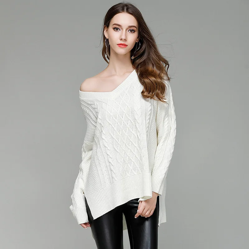 sweater women 2018 Spring/Autumn loose long sleeve knitted pollovers v ...