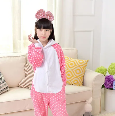 Onesie/Детские пижамы кигуруми с единорогом; Пижама с рисунком панды, единорога, стежка; Фланелевая Пижама для мальчиков и девочек; забавные пижамы с капюшоном для косплея - Цвет: Dots Cat