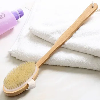 Y114,41CM Natural wood & Boar Bristle Bath Brush Shower Massage Brush Body Brush with long handle 1