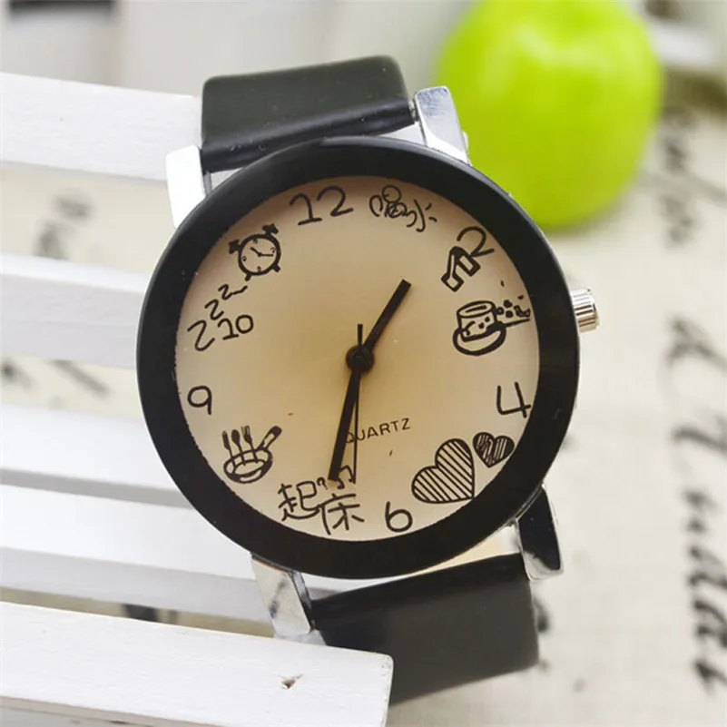 Women's watches casual watches Girls Fuax Leather Strap Round Dial Quartz Wrist Watch Women Clock relogio feminino M10 (4)