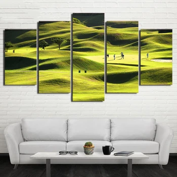 

HD Printed Modern Canvas Painting Wall Art 5 Panel Golf Hillside Course Modular Poster Framework Living Room Pictures Home Decor