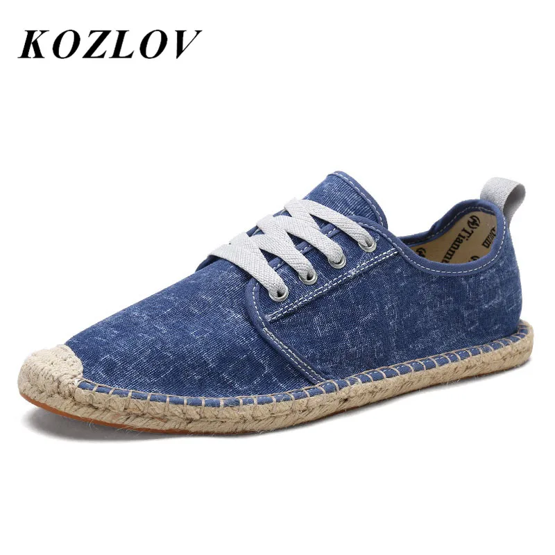 Мужские парусиновые туфли KOZLOV летние дизайнерские на шнурках дышащие Espadrilles
