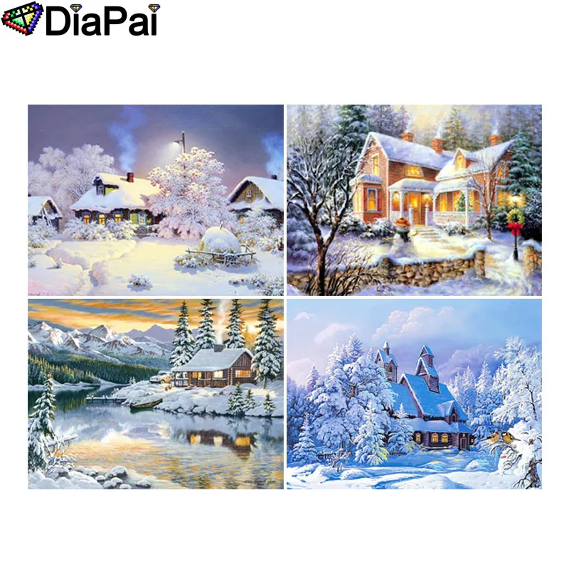 

DIAPAI 5D DIY Diamond Painting 100% Full Square/Round Drill "House snow scene" 3D Embroidery Cross Stitch Home Decor