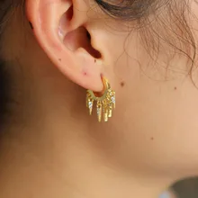 Sdzstone Латунь Золото Цвет Серьги Элегантный Двойной Шарм AAA циркон кисточкой для женщин Серебристые украшения подарок