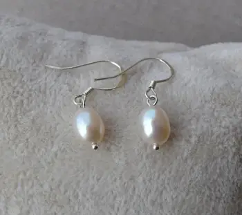 

Elegant Flower Girl Gift Earrings,White Color 7x9mm Real Freshwater Pearl Dangling Earrings,925 Sterling Silver Jewelry