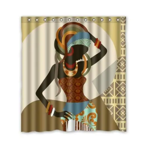 

African Shower Curtain and Mat Set Waterproof Fabric Bathroom Curtain African Shower Curtain Woman