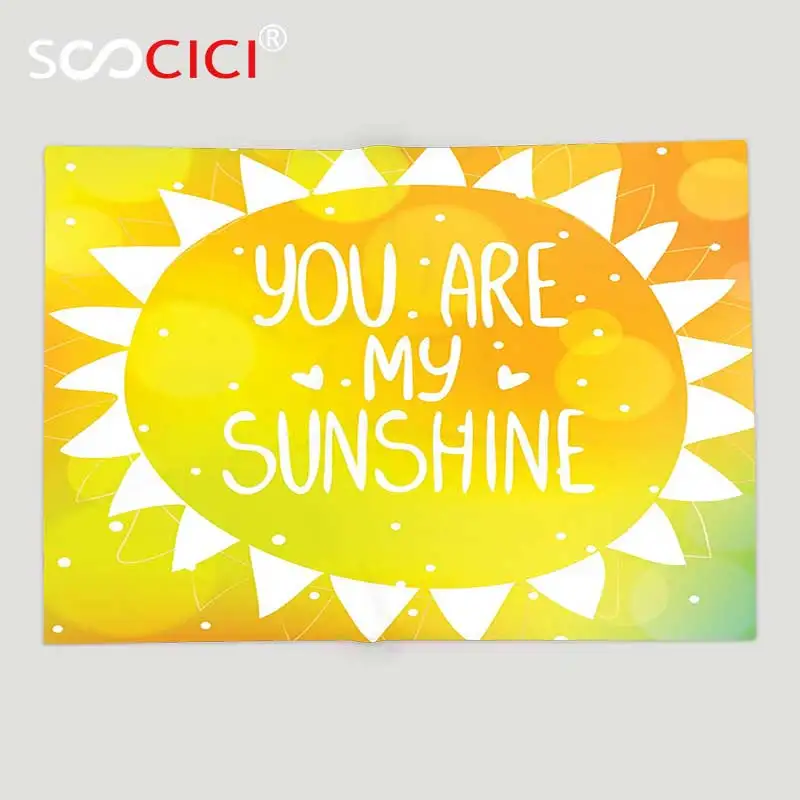 Custom Soft Fleece Throw Blanket Quotes Decor Radiant Sunshine Phrase Made with Cute Triangles Dots Ethnic Kitsch Love Artwork | Дом и сад