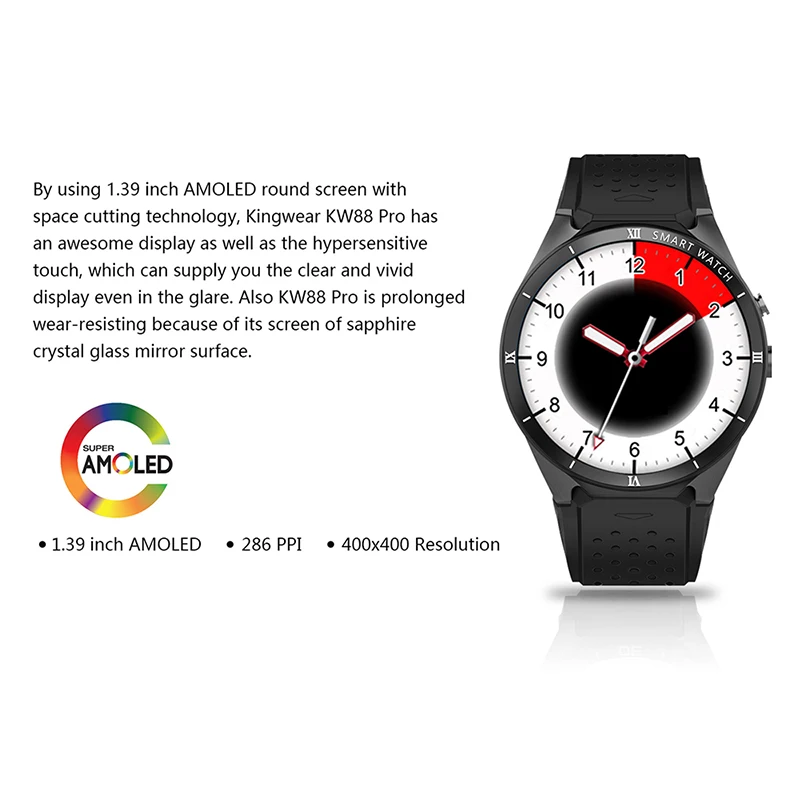 KW88 Pro 3G Smartwatch Phone Android 7.0 Quad Core 1.3GHz 1GB 16GB Bluetooth 4.0 Smart Watch Phone GPS Wearable Devices