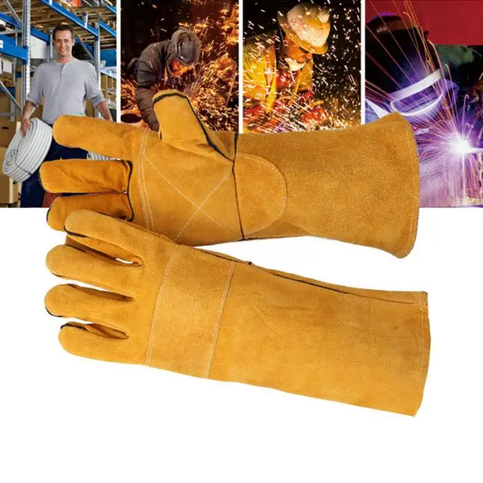 Электрические сварочные перчатки из воловьей кожи термостойкие Защитные рабочие сварочные длинные манжеты 1 пара TY66