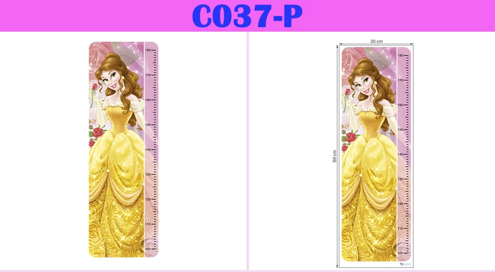 Snow White Anna Elsa Mermaid Rapunzel Cinderalle Belle Princess Growth Chart Wall Stickers Home Decor Kids Height Measure Decals