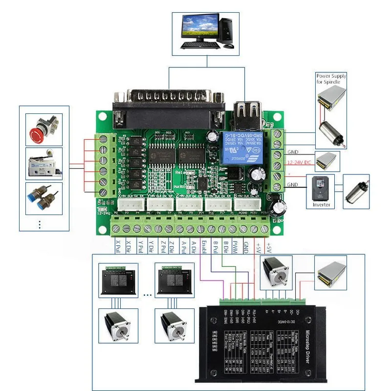 5 шт. Nema23 Драйвер шагового двигателя с mach3 Breakout Board kit 57*56 мм 3A 1.2Nm 172Oz-in 6,35 мм вал 5 оси 2ph 4 Провода CNC