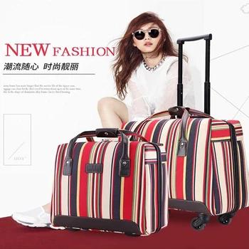 

Retro stripe Multifunction Women Rolling Luggage Boarding Box carry on Men Trolley Travel Bag girls cute Suitcase Trunk hangbag