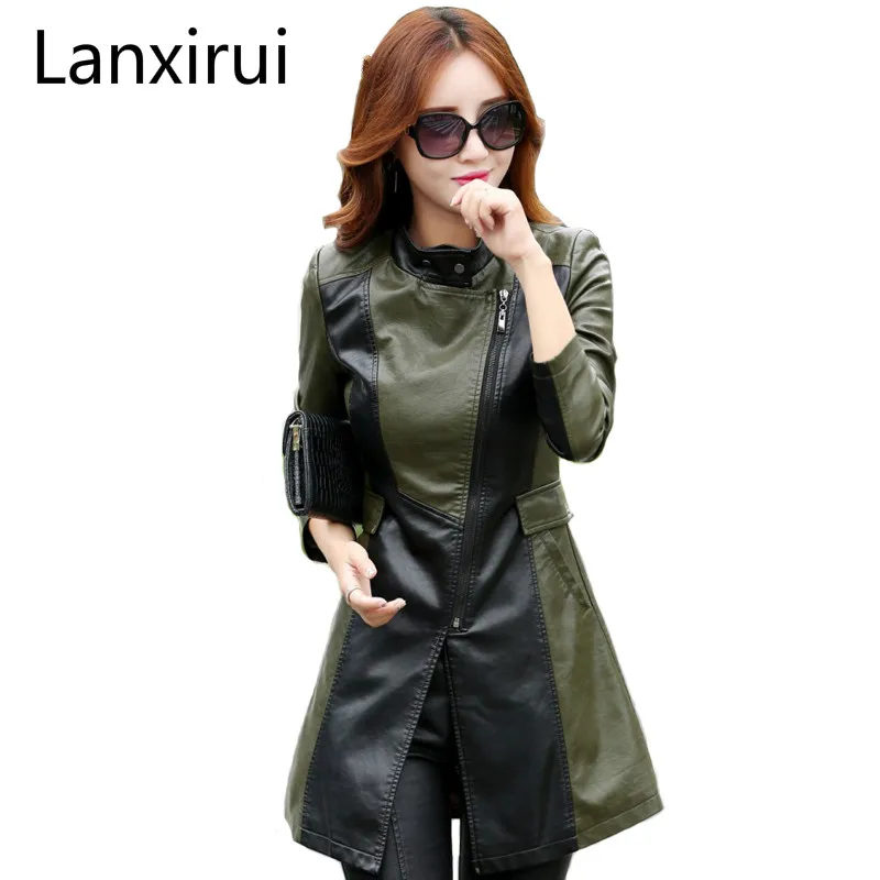 Hiver En Noir Faux Cuir 4xl Slim Taille vert Trench Automne coat Survêtement 5xl Grande 2018 Pu Femmes Dames Veste Longues Femelle pXqgXxwF