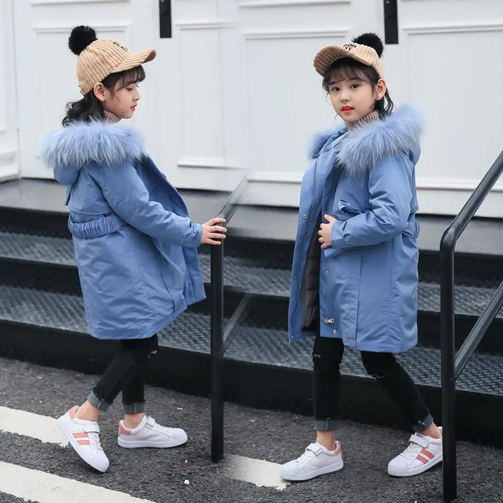 

HSSCZL 2019 girls duck down jackets Can remove liner girl kids children down jacket natural fur collar hooded fashion coat 4-12