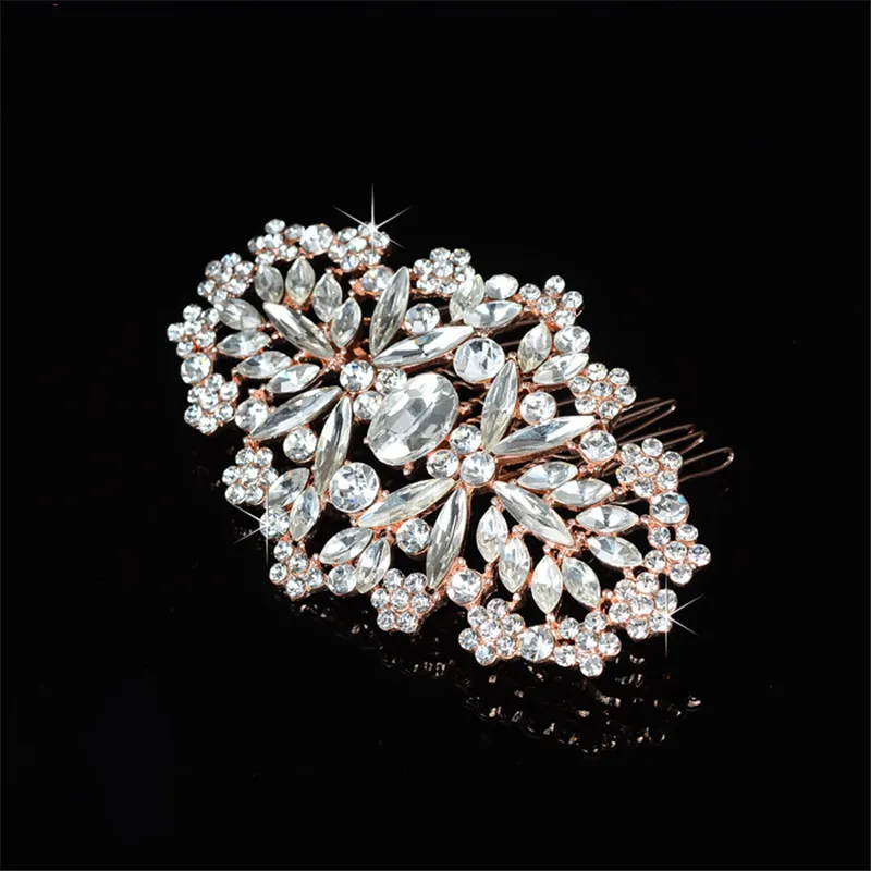 Romantic Full Rhinestone Petals Bride Hair Comb Rose Gold Pin Sticks Headpiece Wedding Accessories Jewelry MY788 | Украшения и